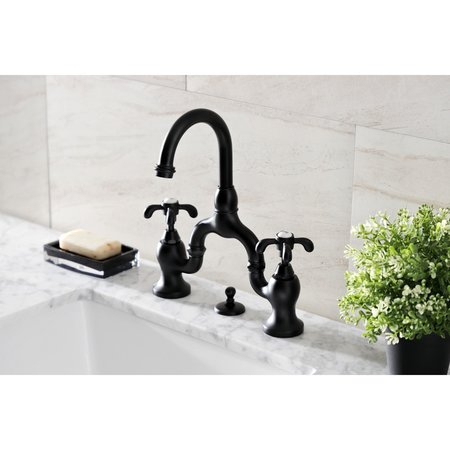 Kingston Brass Bridge Bathroom Faucet with Brass PopUp, Matte Black KS7990TX